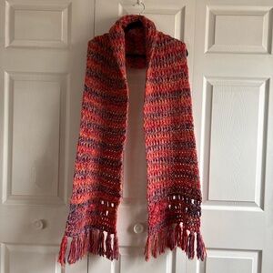 Free People Orange Purple Wool Alpaca Chunky Loose Knit Scarf Boho Hippie